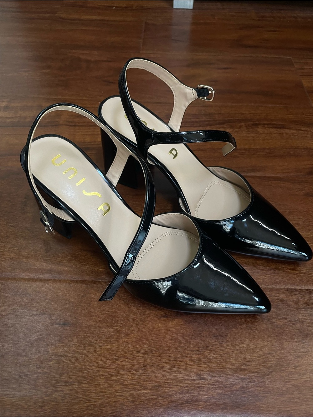 Unisa Black Patent Slingback Pointed Pumps